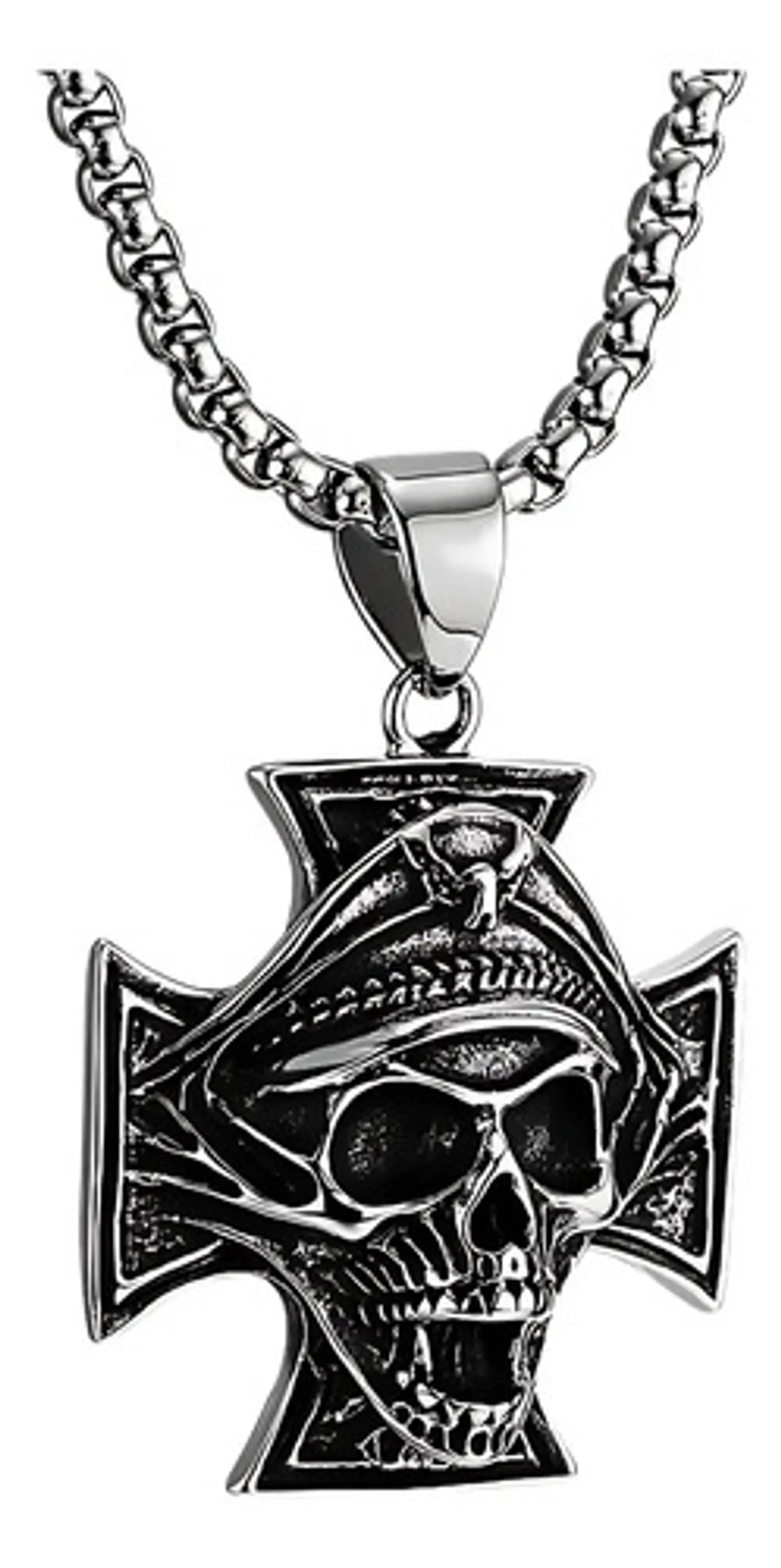 Collar Para Hombres Dije Cráneo Cruz Militar Gotico Calavera 2