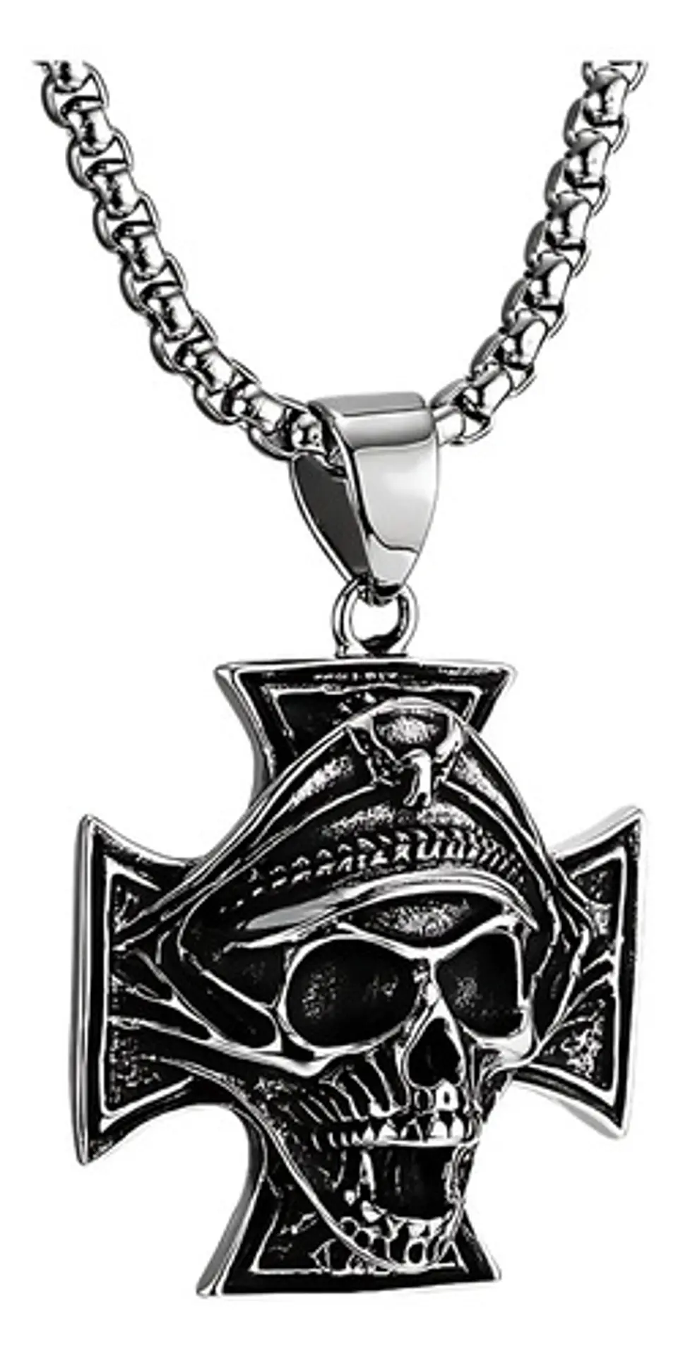 Collar Para Hombres Dije Cráneo Cruz Militar Gotico Calavera 2