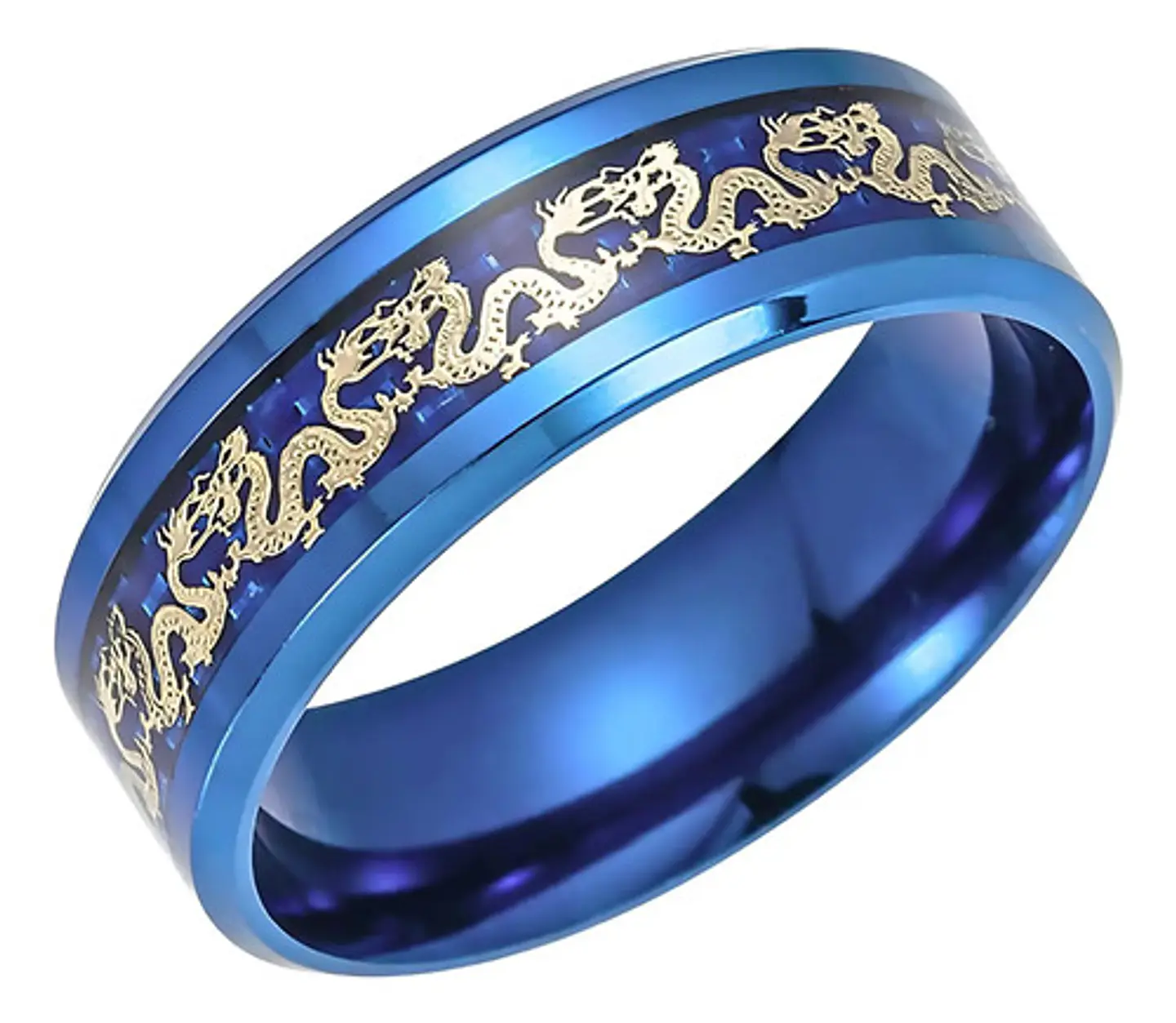 Anillo Argolla Cadena De Dragón Azul Acero Inoxidable Hombre 1