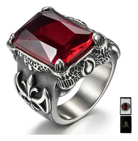 Anillo Vikingo Piedra Acero Inoxidable Color Plata Hombre