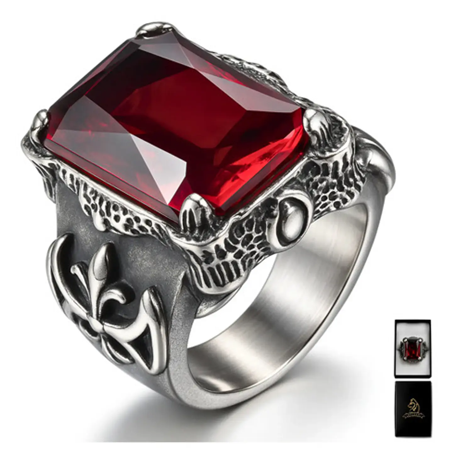 Anillo Vikingo Piedra Acero Inoxidable Color Plata Hombre 1