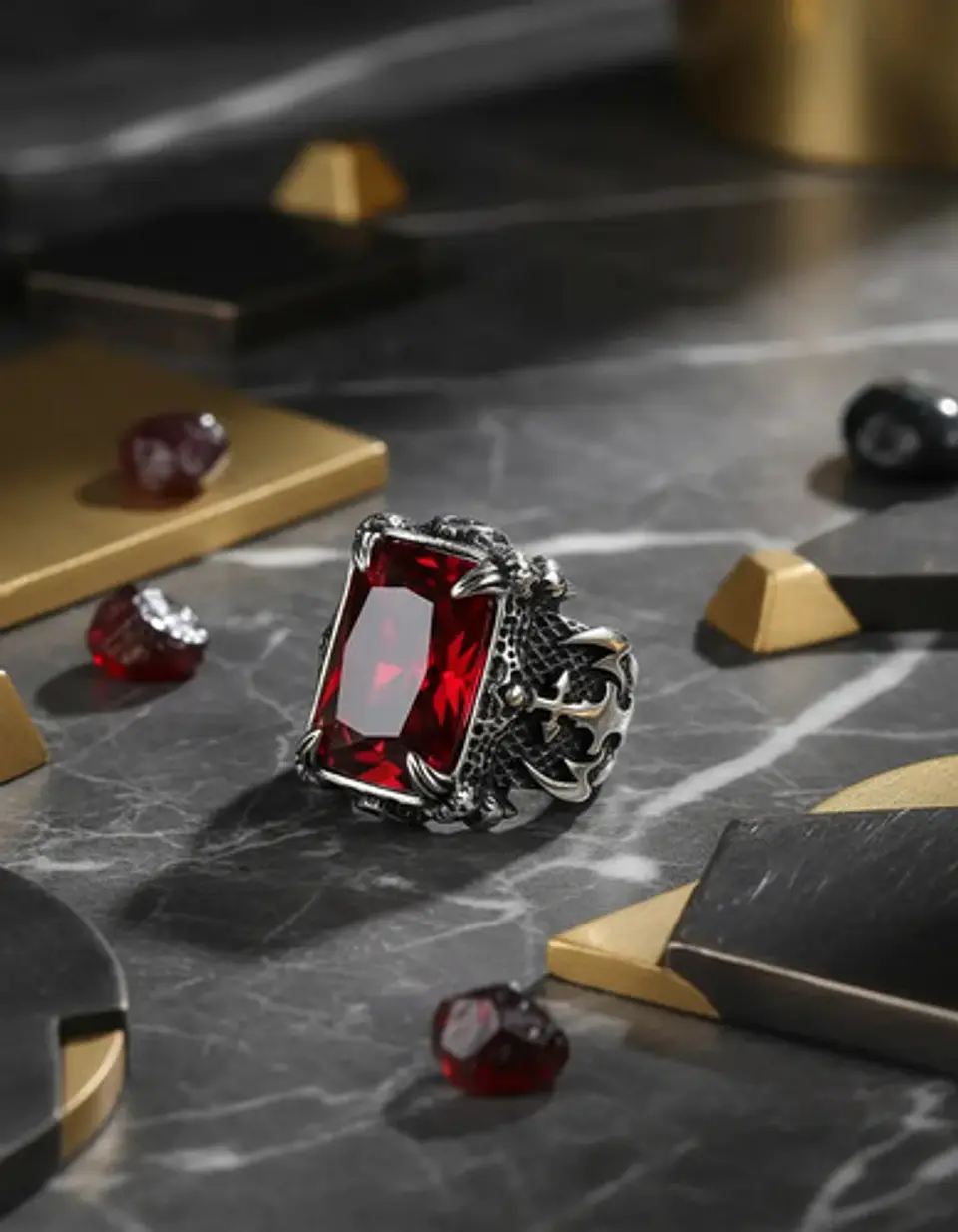 Anillo Vikingo Piedra Acero Inoxidable Color Plata Hombre 3