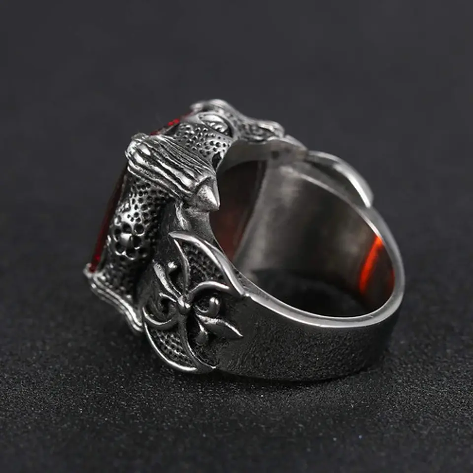 Anillo Vikingo Piedra Acero Inoxidable Color Plata Hombre 5