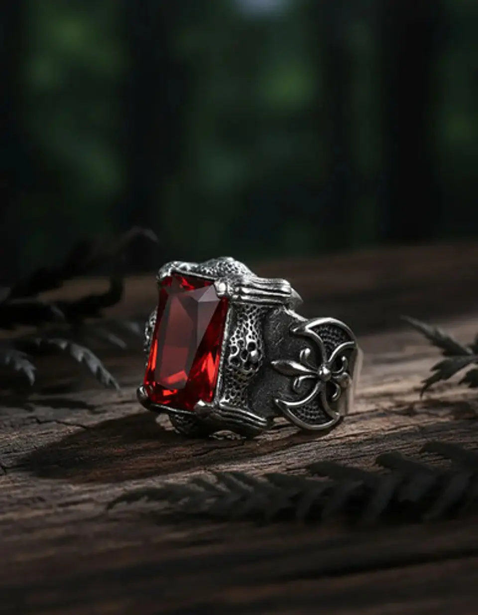 Anillo Vikingo Piedra Acero Inoxidable Color Plata Hombre 6