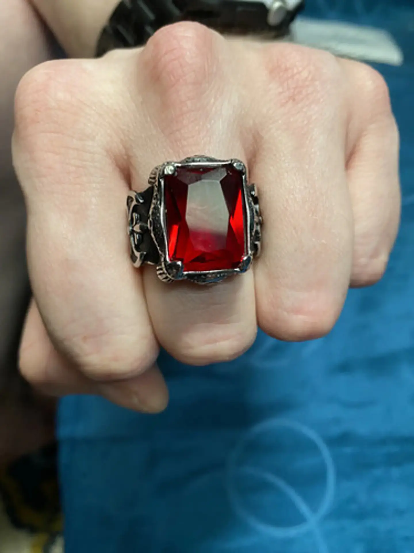 Anillo Vikingo Piedra Acero Inoxidable Color Plata Hombre 9