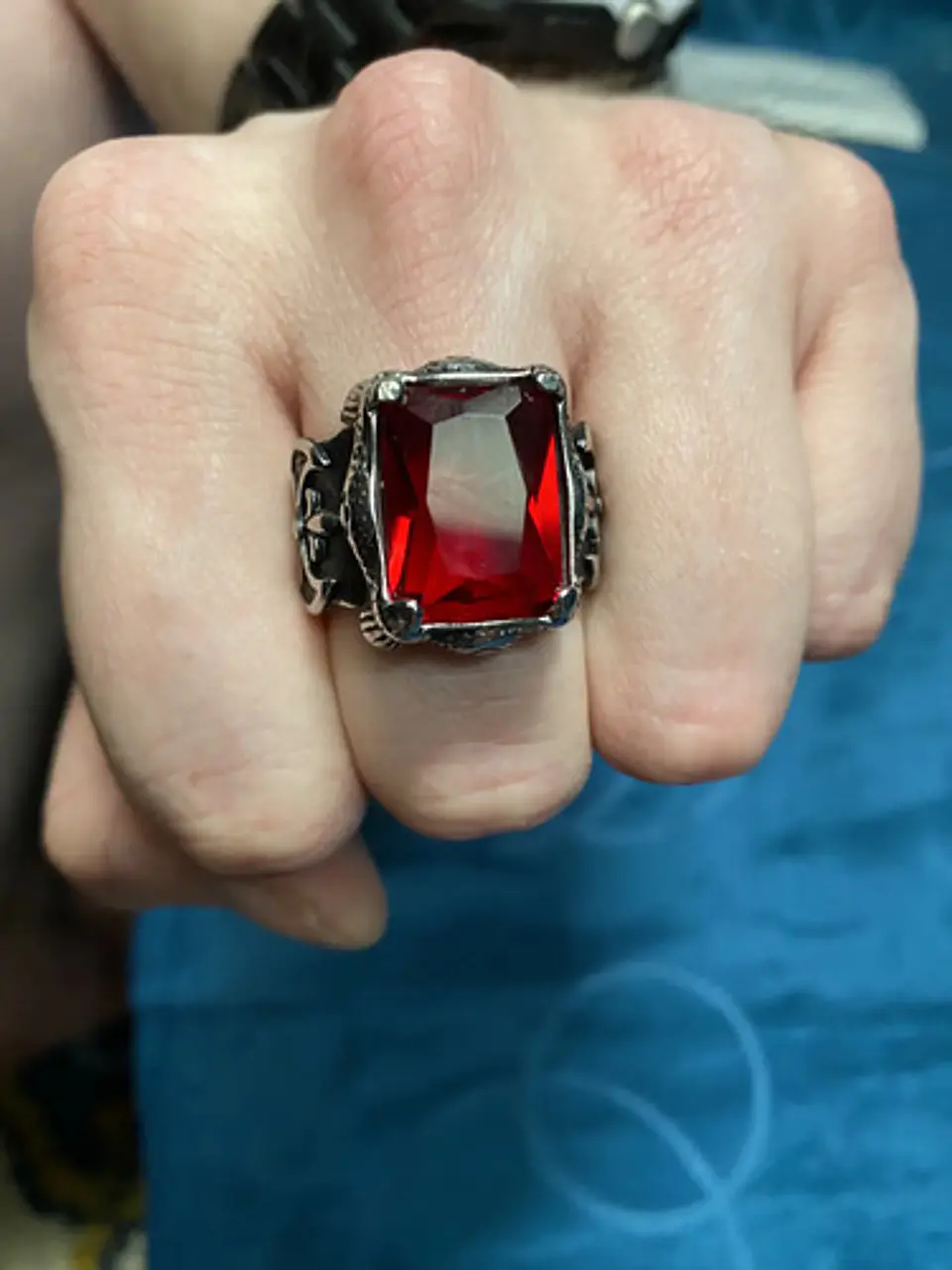 Anillo Vikingo Piedra Acero Inoxidable Color Plata Hombre 9