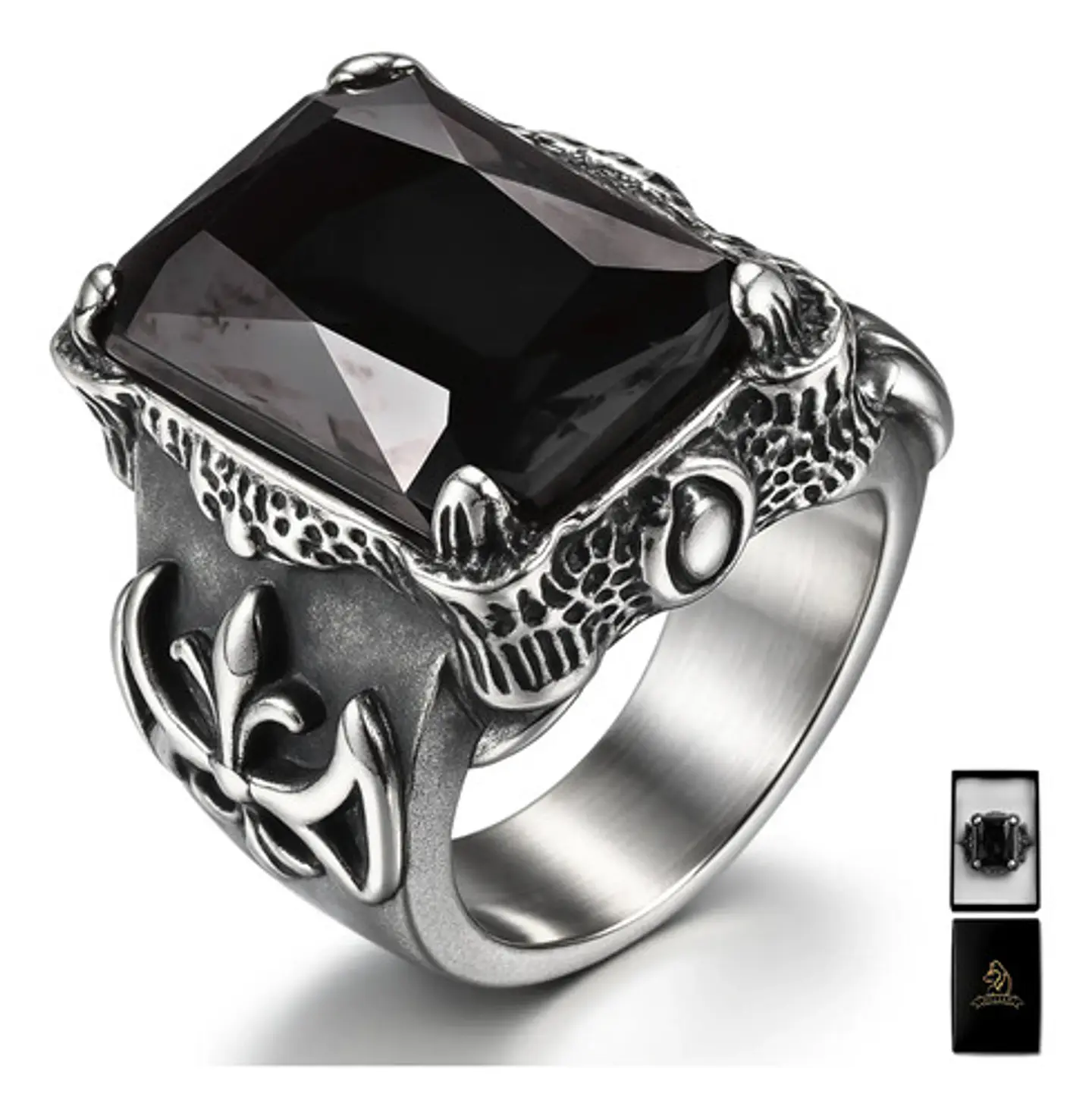Anillo Vikingo Piedra Acero Inoxidable Color Plata Hombre 11