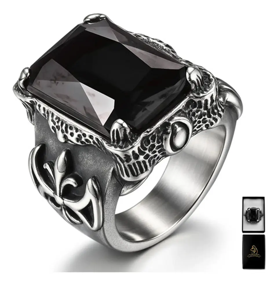 Anillo Vikingo Piedra Acero Inoxidable Color Plata Hombre 11