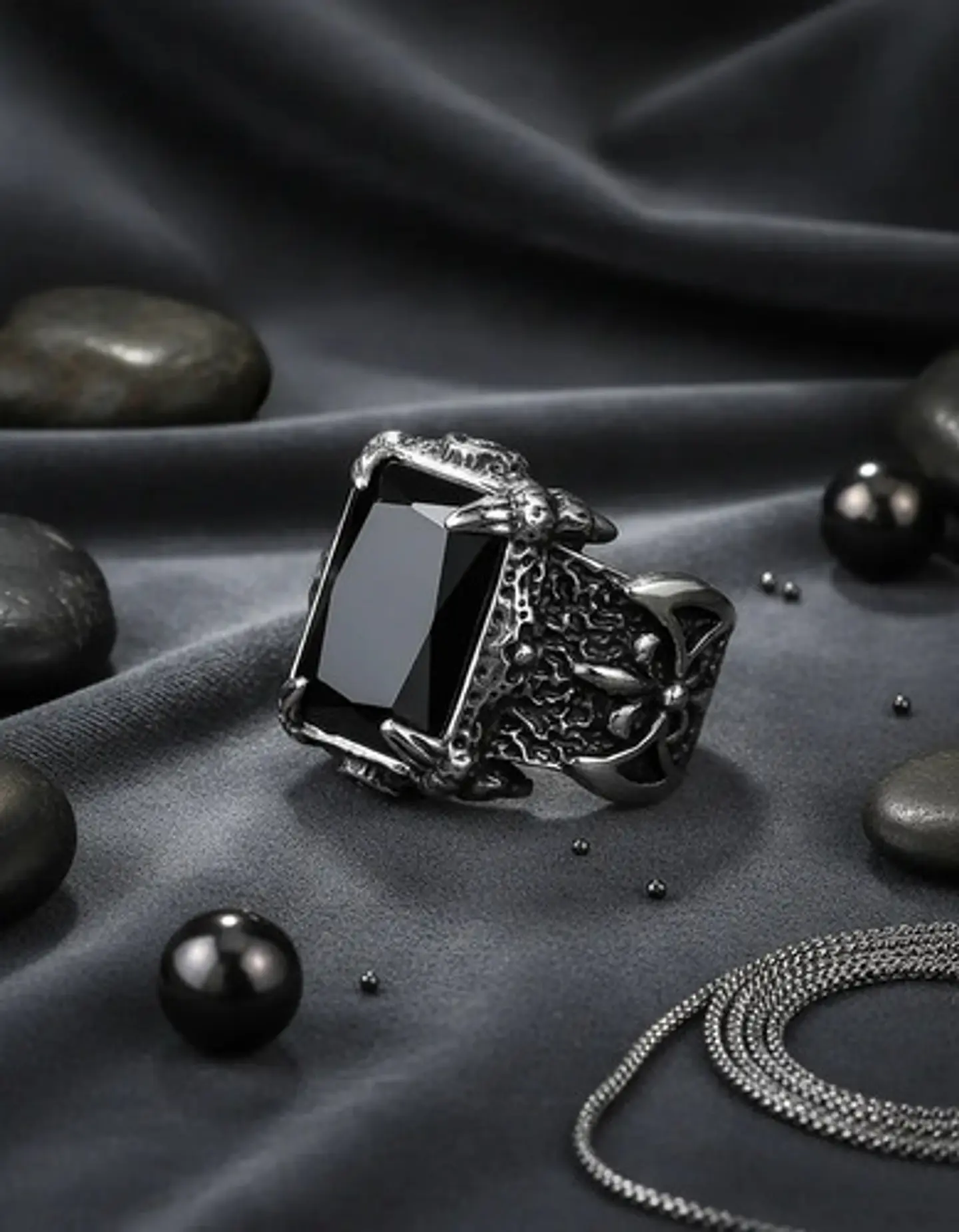 Anillo Vikingo Piedra Acero Inoxidable Color Plata Hombre 12