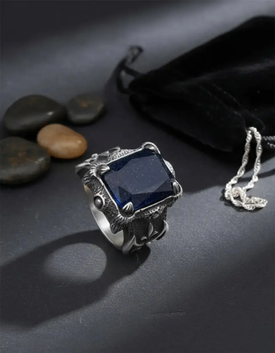 Anillo Vikingo Piedra Acero Inoxidable Color Plata Hombre 14
