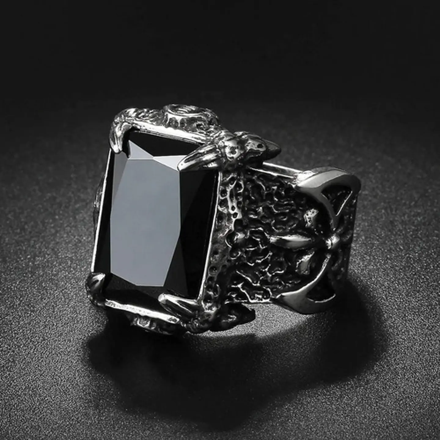 Anillo Vikingo Piedra Acero Inoxidable Color Plata Hombre 17