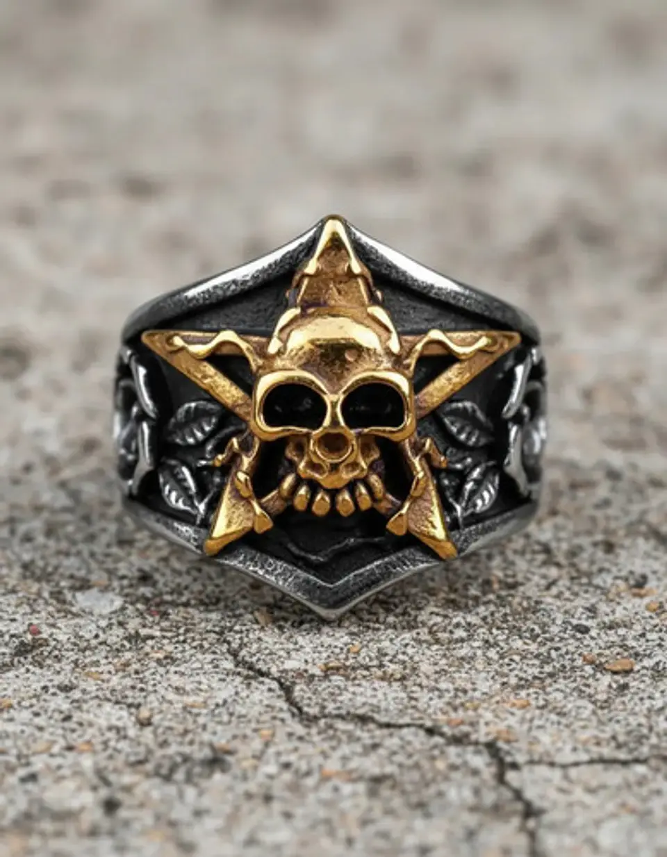 Anillo Pentagrama Cráneo Color Plata Acero Inoxidable Hombre 5