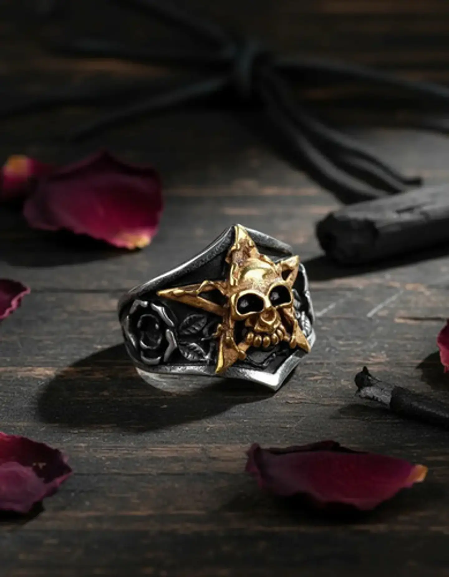 Anillo Pentagrama Cráneo Color Plata Acero Inoxidable Hombre 6
