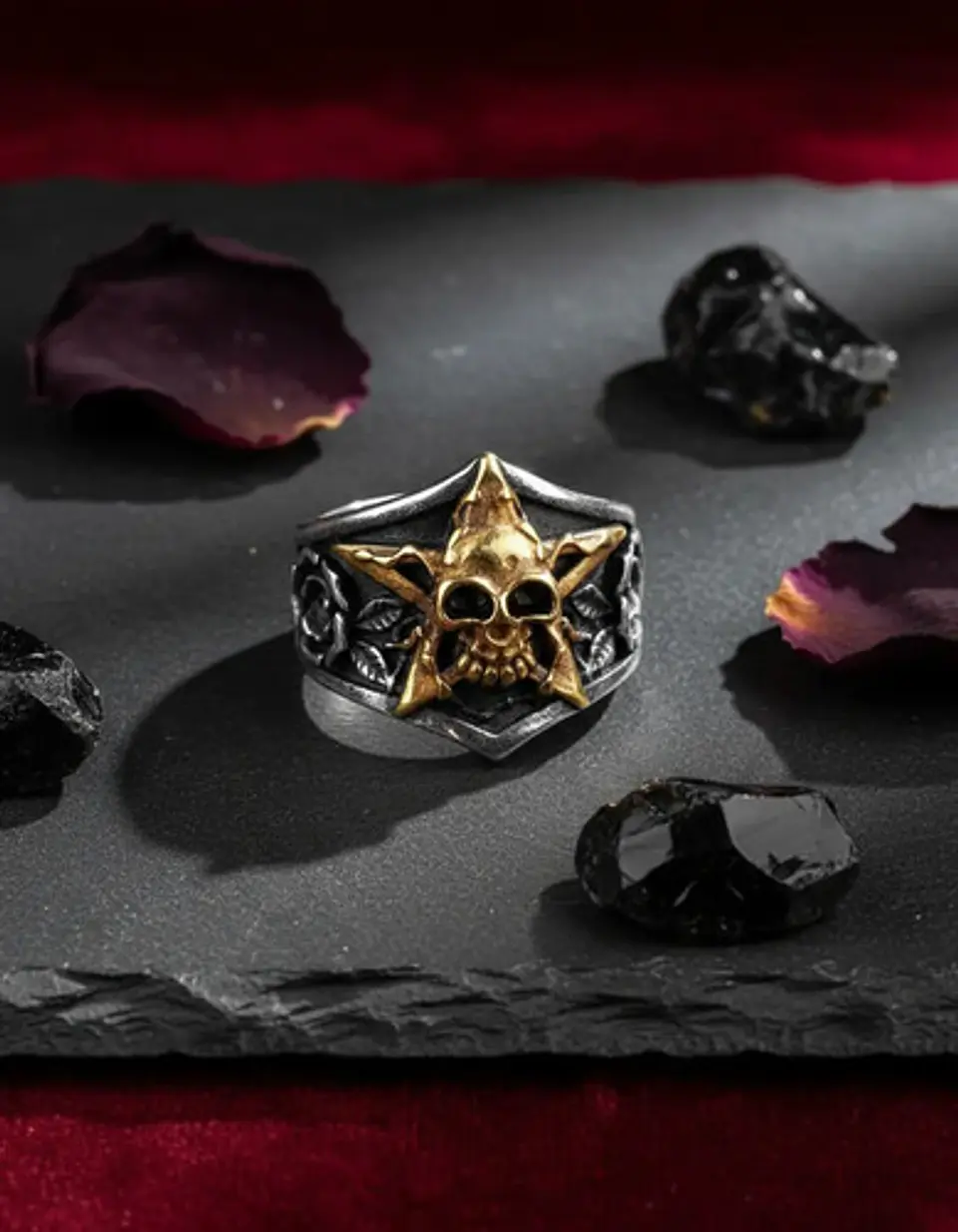Anillo Pentagrama Cráneo Color Plata Acero Inoxidable Hombre 8