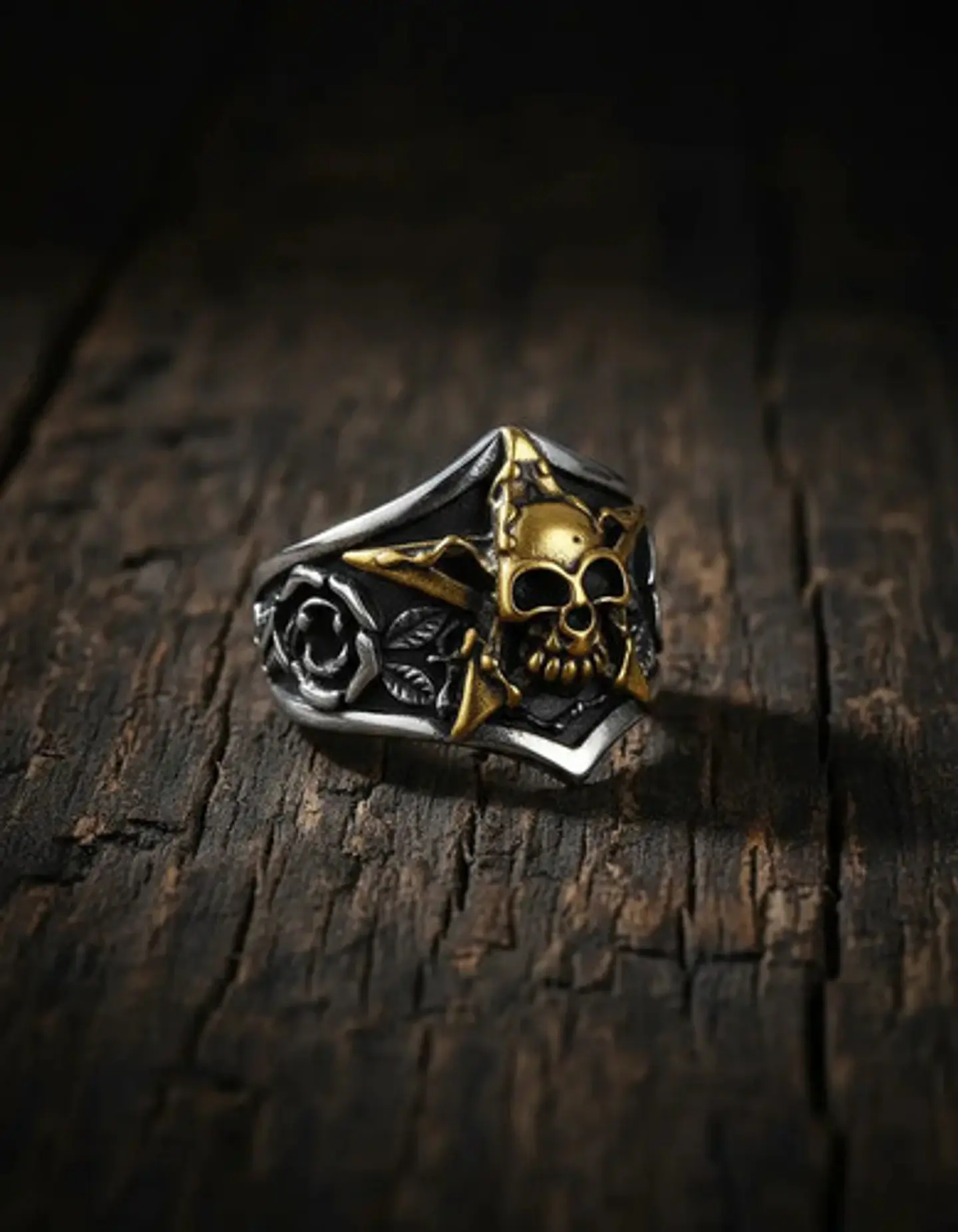 Anillo Pentagrama Cráneo Color Plata Acero Inoxidable Hombre 9