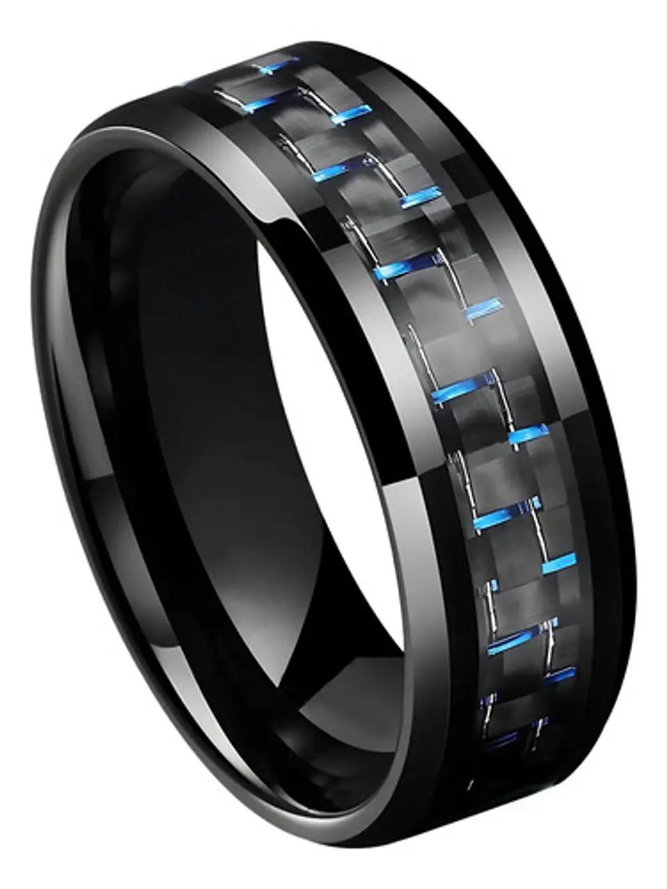 Anillo Argolla Fibra Carbon Negro Acero Inoxidable Hombre 1