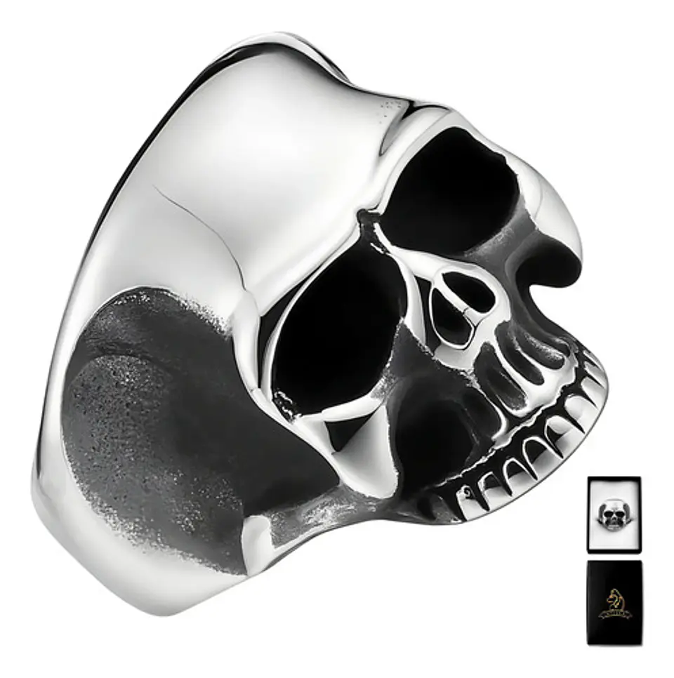 Anillo Color Plata Cráneo Calavera Acero Inoxidable Hombre 1