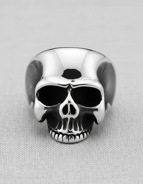 Anillo Color Plata Cráneo Calavera Acero Inoxidable Hombre