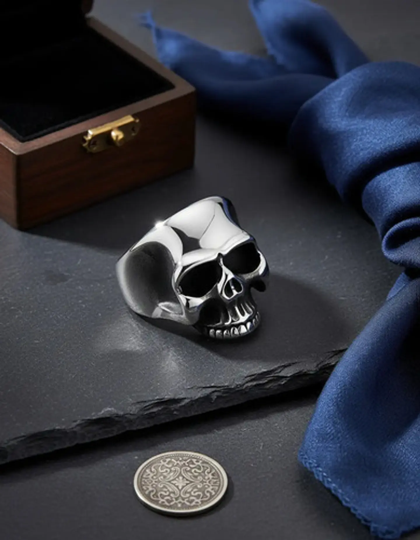Anillo Color Plata Cráneo Calavera Acero Inoxidable Hombre 5
