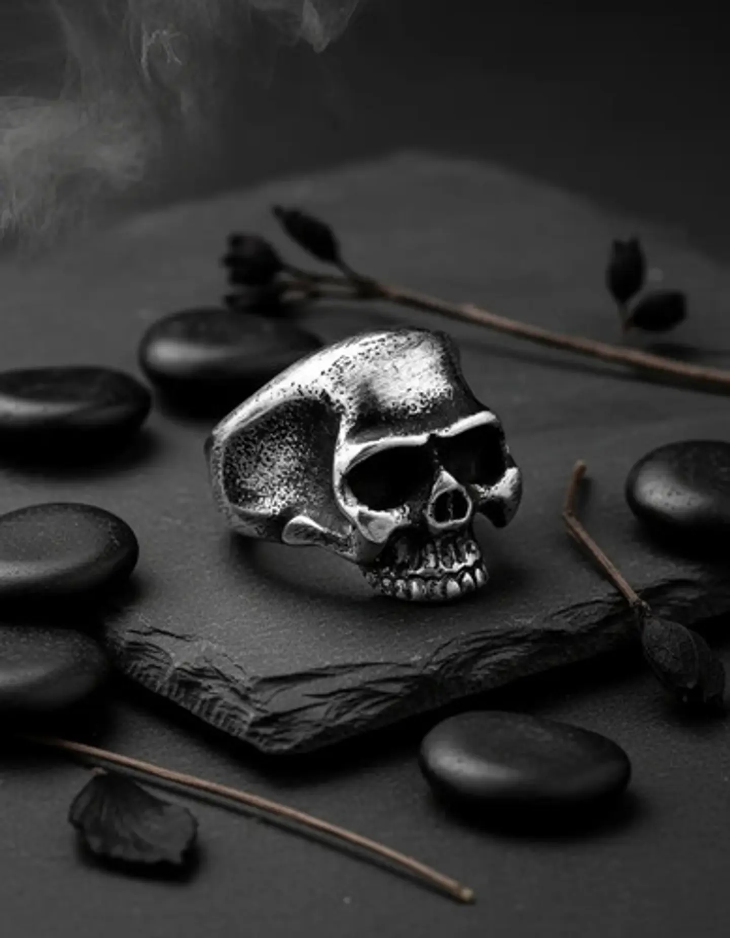 Anillo Color Plata Cráneo Calavera Acero Inoxidable Hombre 14