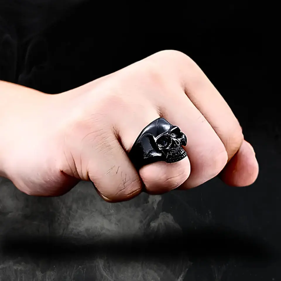 Anillo Color Plata Cráneo Calavera Acero Inoxidable Hombre 26