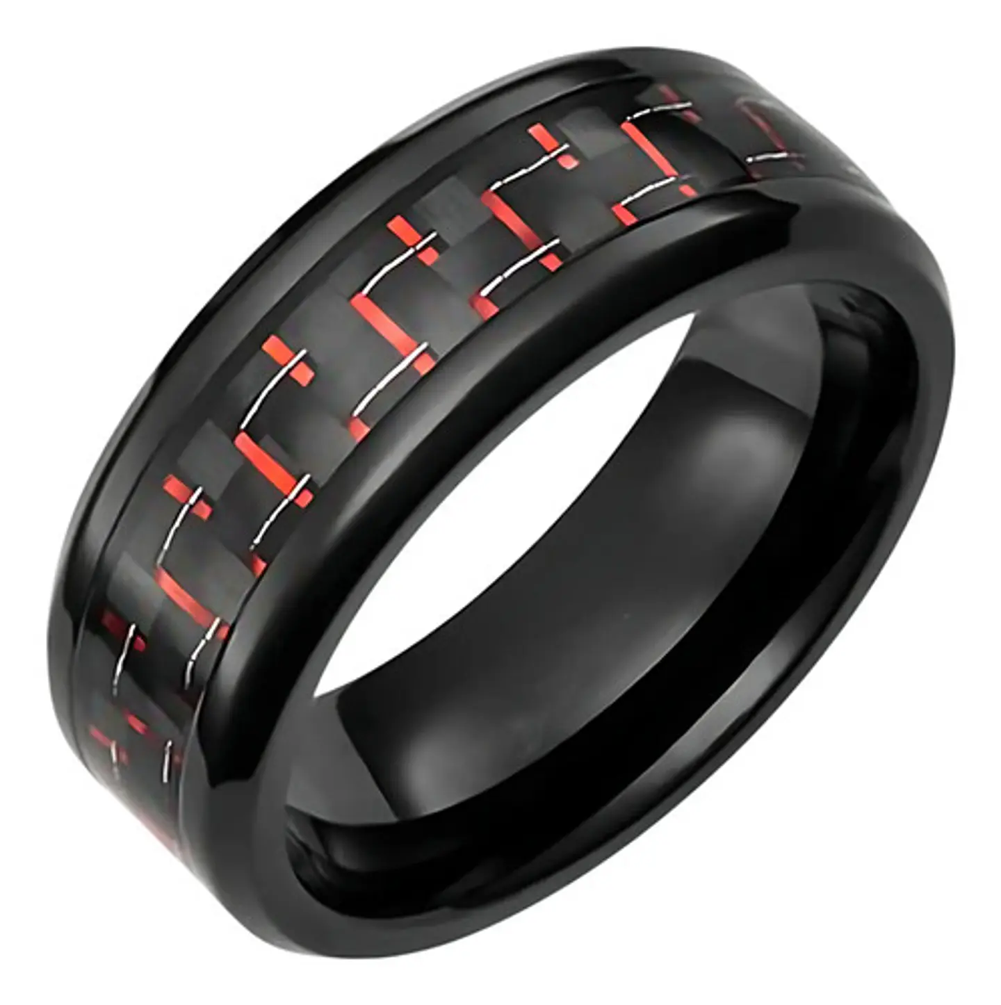 Anillo Argolla Fibra Carbon Rojo Acero Inoxidable Hombre 1