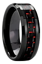 Anillo Argolla Fibra Carbon Rojo Acero Inoxidable Hombre - Miniatura 2