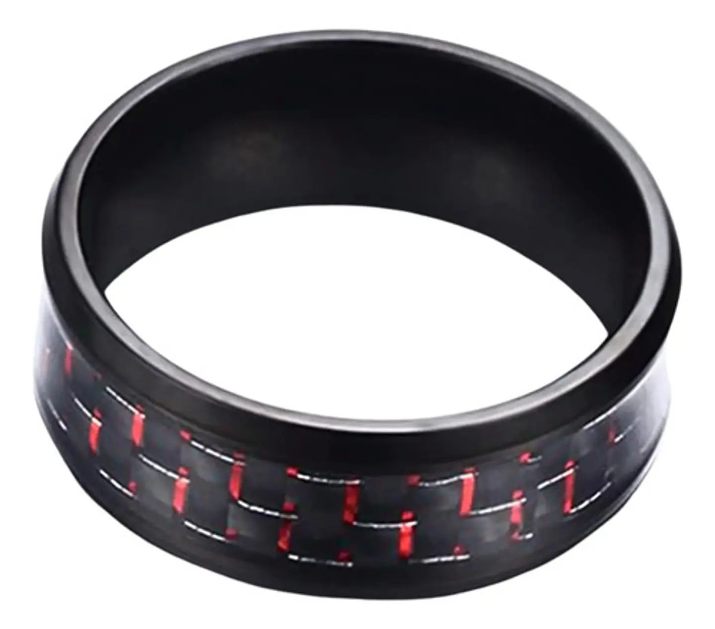 Anillo Argolla Fibra Carbon Rojo Acero Inoxidable Hombre 3