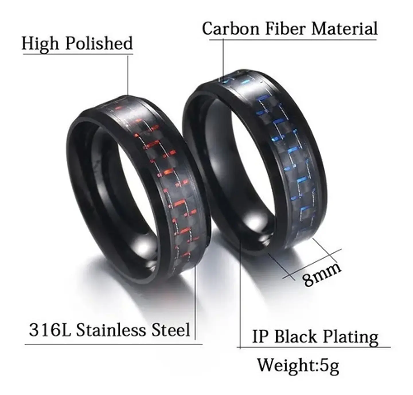 Anillo Argolla Fibra Carbon Rojo Acero Inoxidable Hombre 4