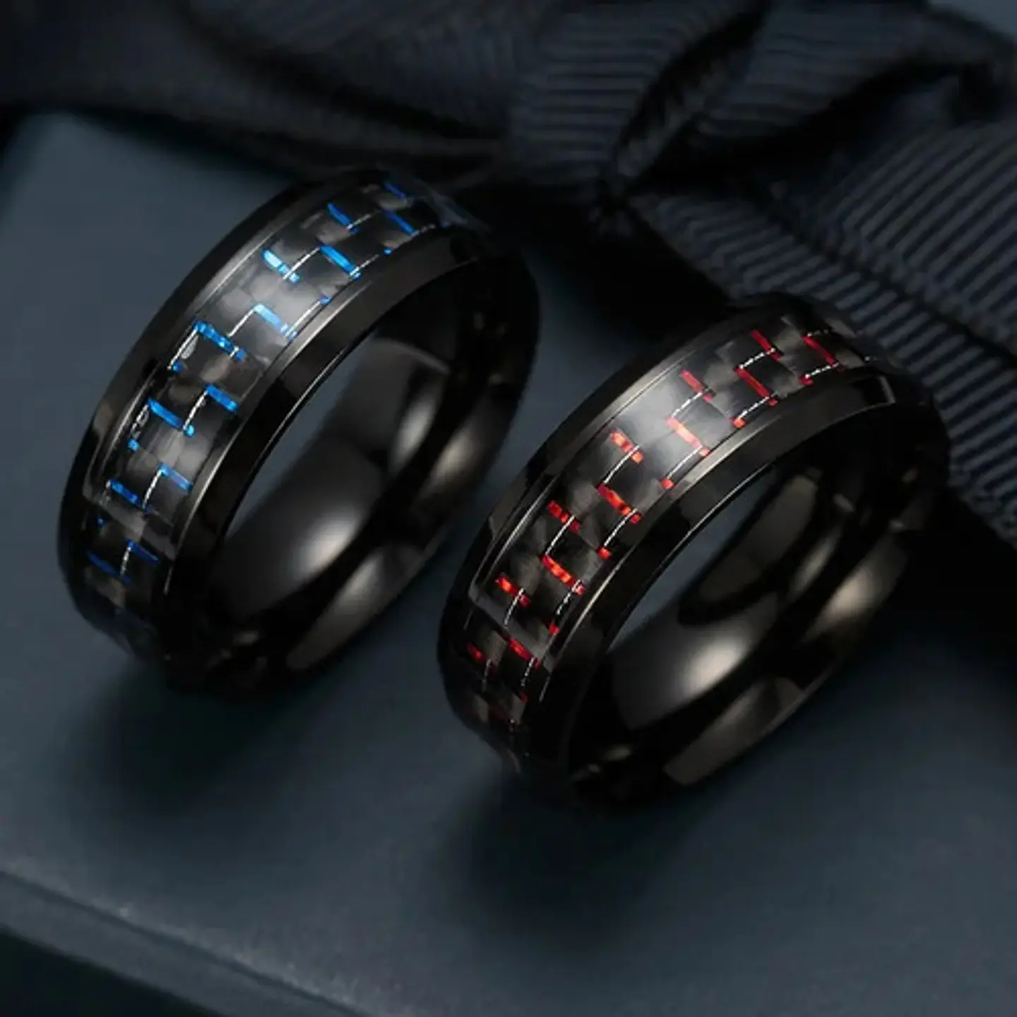 Anillo Argolla Fibra Carbon Rojo Acero Inoxidable Hombre 7