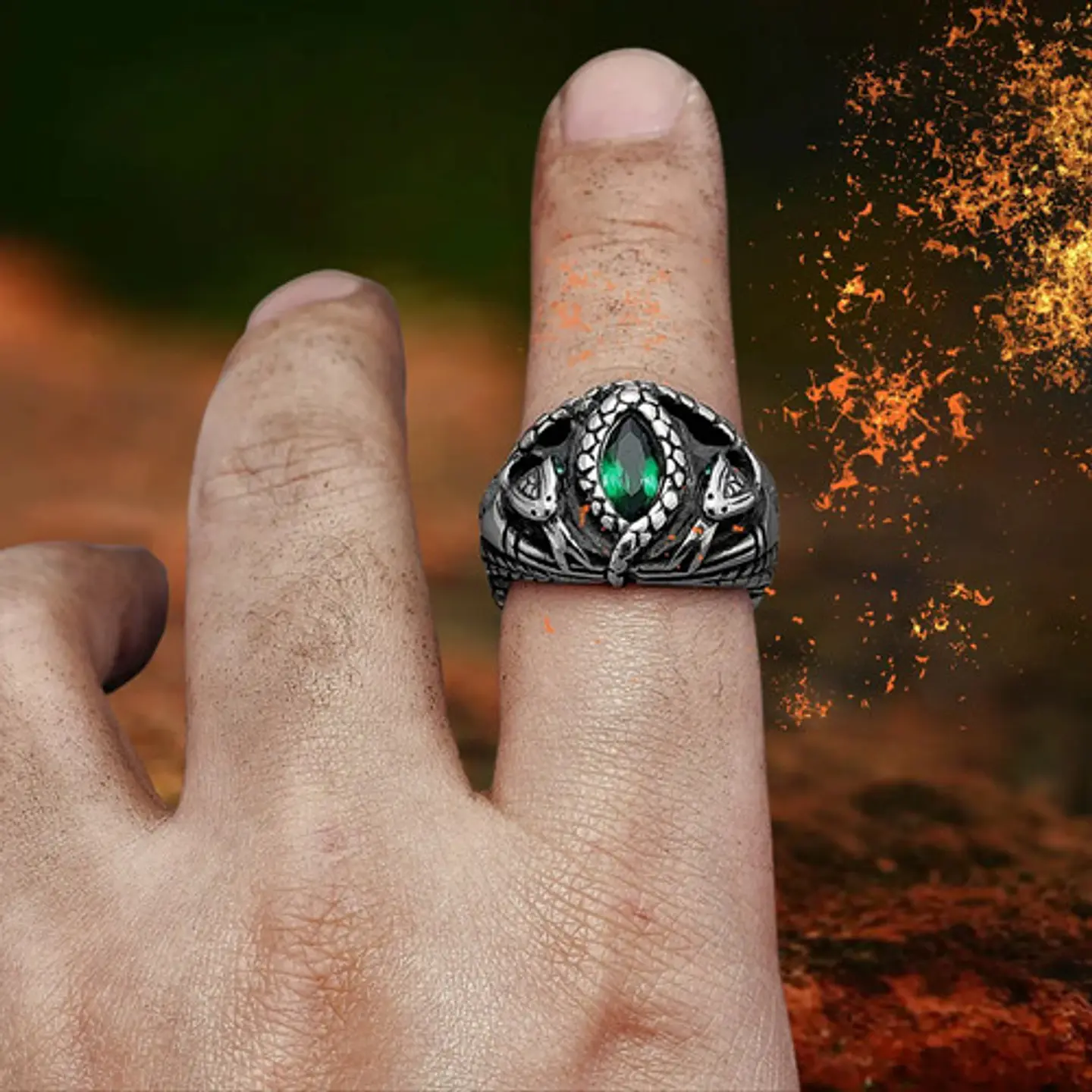 Anillo Color Plata Aragorn Piedra Acero Inoxidable Hombre 3