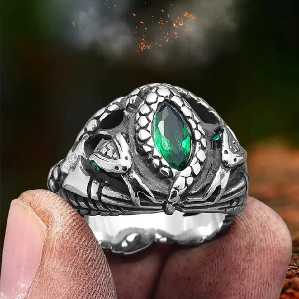 Anillo Color Plata Aragorn Piedra Acero Inoxidable Hombre 5