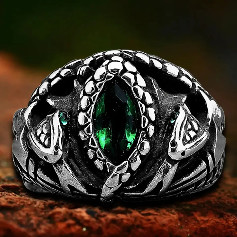 Anillo Color Plata Aragorn Piedra Acero Inoxidable Hombre 6