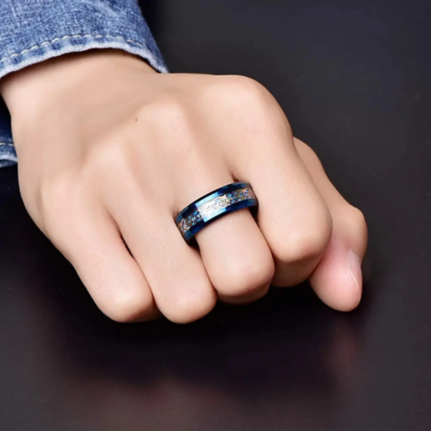 Anillo Fibra Carbon Dragon Rojo Acero Inoxidable Hombre 2