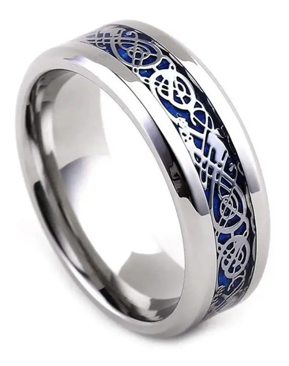 Anillo Fibra Carbon Dragon Rojo Acero Inoxidable Hombre 4