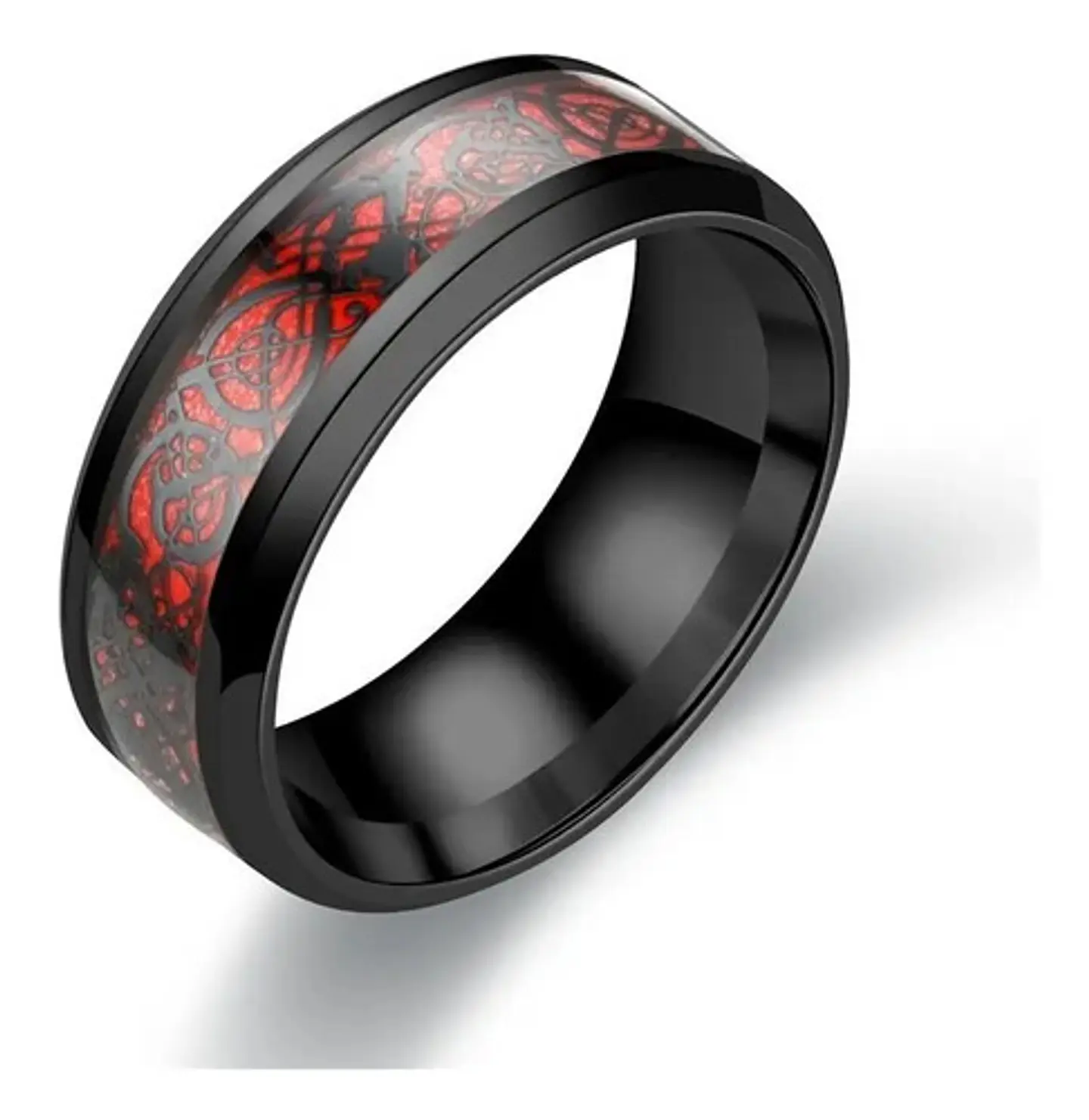 Anillo Fibra Carbon Dragon Rojo Acero Inoxidable Hombre 5