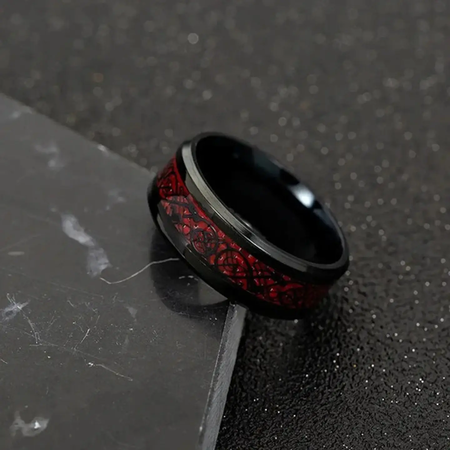 Anillo Fibra Carbon Dragon Rojo Acero Inoxidable Hombre 6