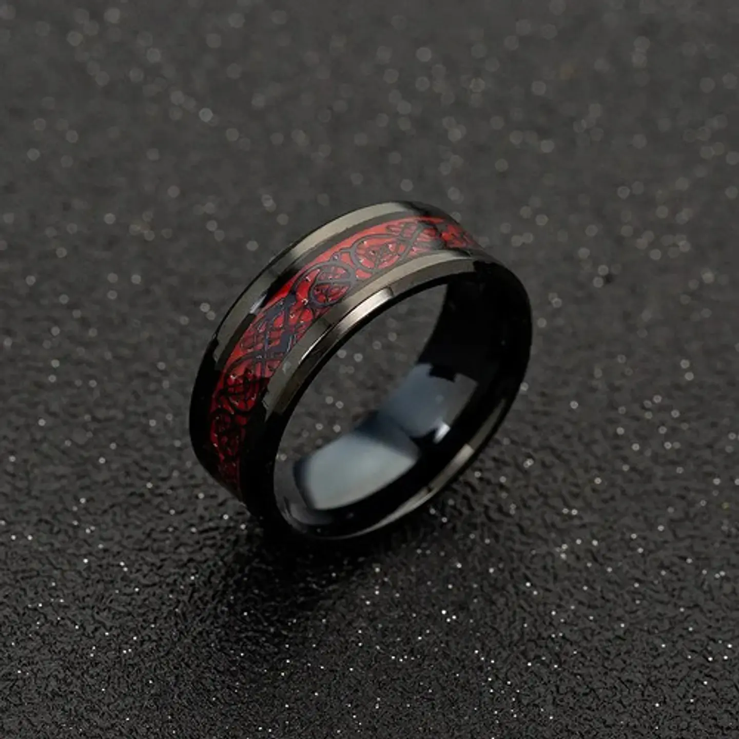 Anillo Fibra Carbon Dragon Rojo Acero Inoxidable Hombre 7