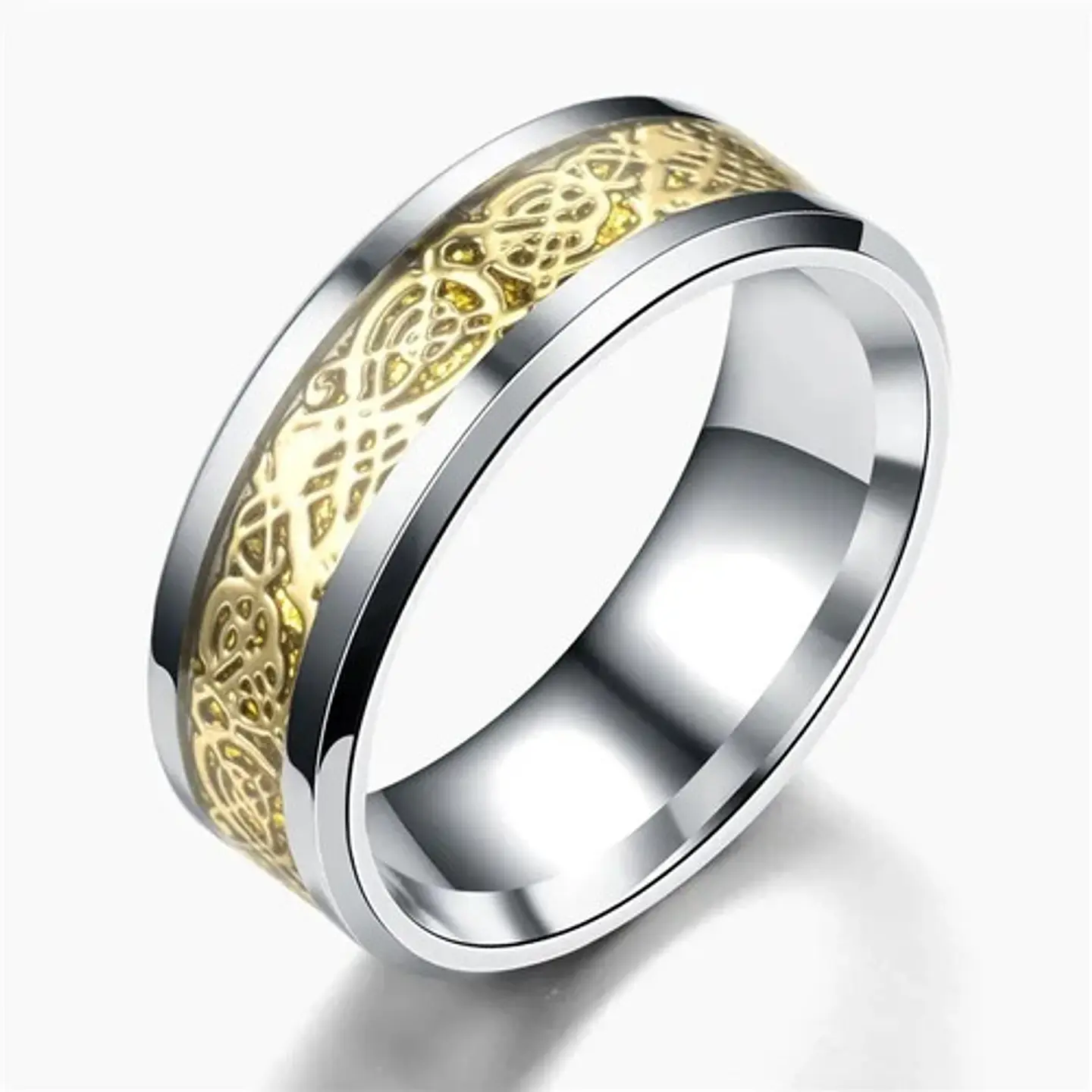 Anillo Fibra Carbon Dragon Rojo Acero Inoxidable Hombre 9