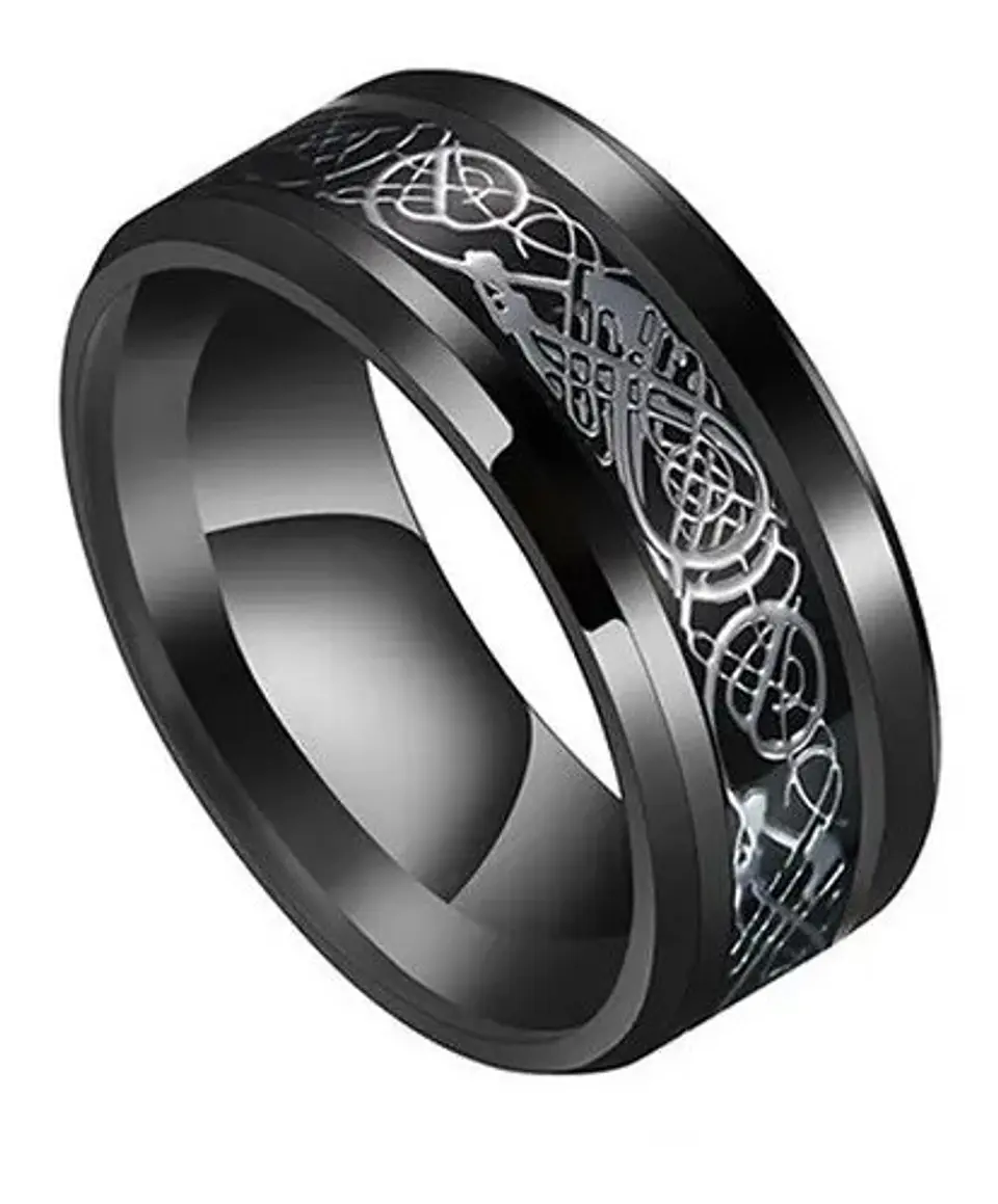 Anillo Fibra Carbon Dragon Rojo Acero Inoxidable Hombre 10