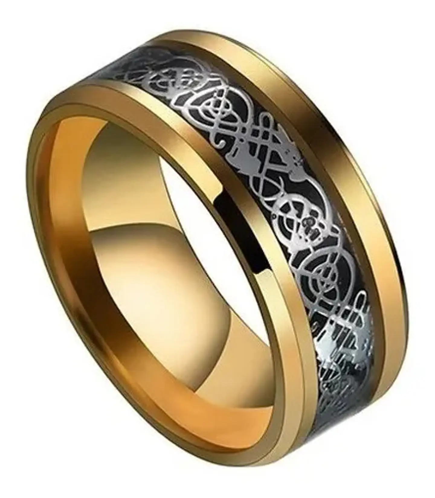 Anillo Fibra Carbon Dragon Rojo Acero Inoxidable Hombre 11
