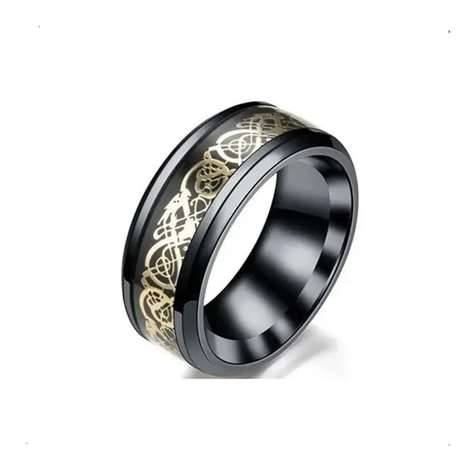 Anillo Fibra Carbon Dragon Rojo Acero Inoxidable Hombre 12