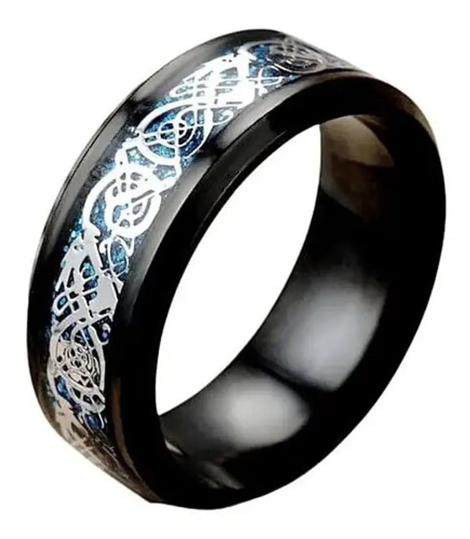 Anillo Fibra Carbon Dragon Rojo Acero Inoxidable Hombre 13