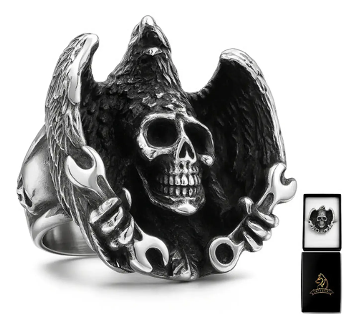Anillo Para Hombre Forma Águila Cráneo Gótico Biker De Acero 1