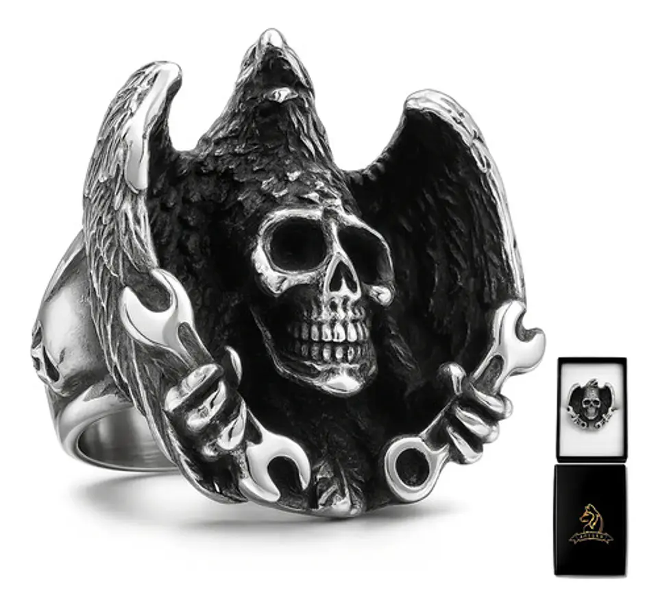 Anillo Para Hombre Forma Águila Cráneo Gótico Biker De Acero 1