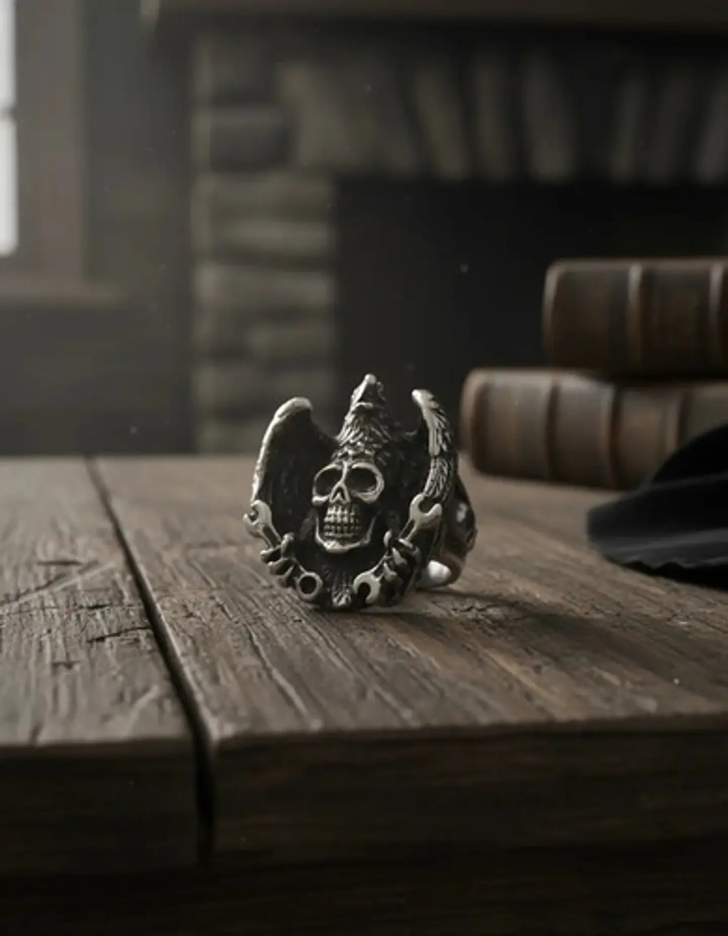 Anillo Para Hombre Forma Águila Cráneo Gótico Biker De Acero 2