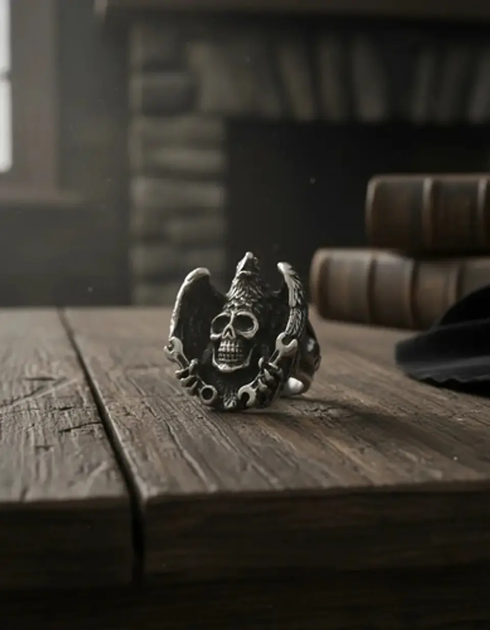 Anillo Para Hombre Forma Águila Cráneo Gótico Biker De Acero 2