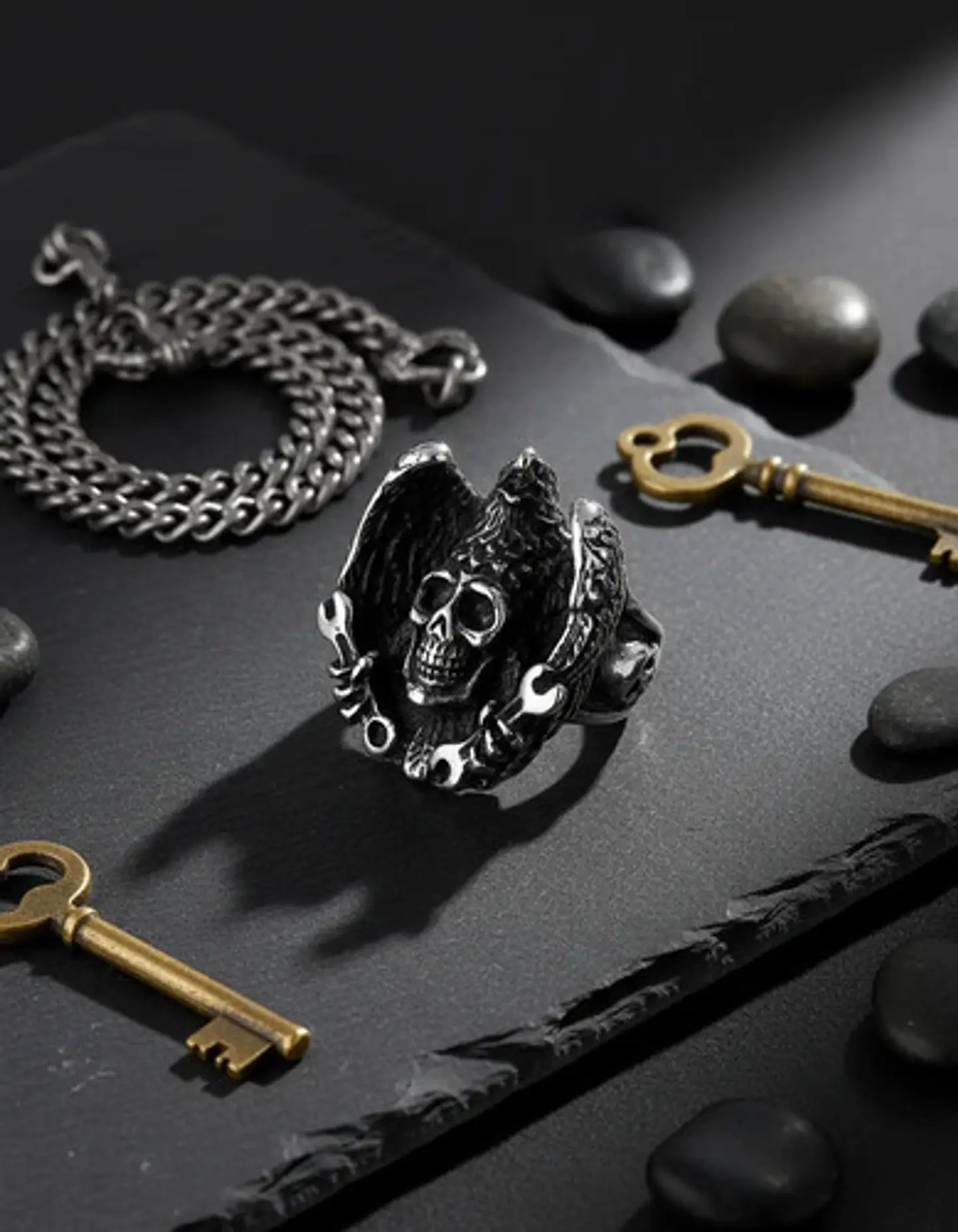 Anillo Para Hombre Forma Águila Cráneo Gótico Biker De Acero 3