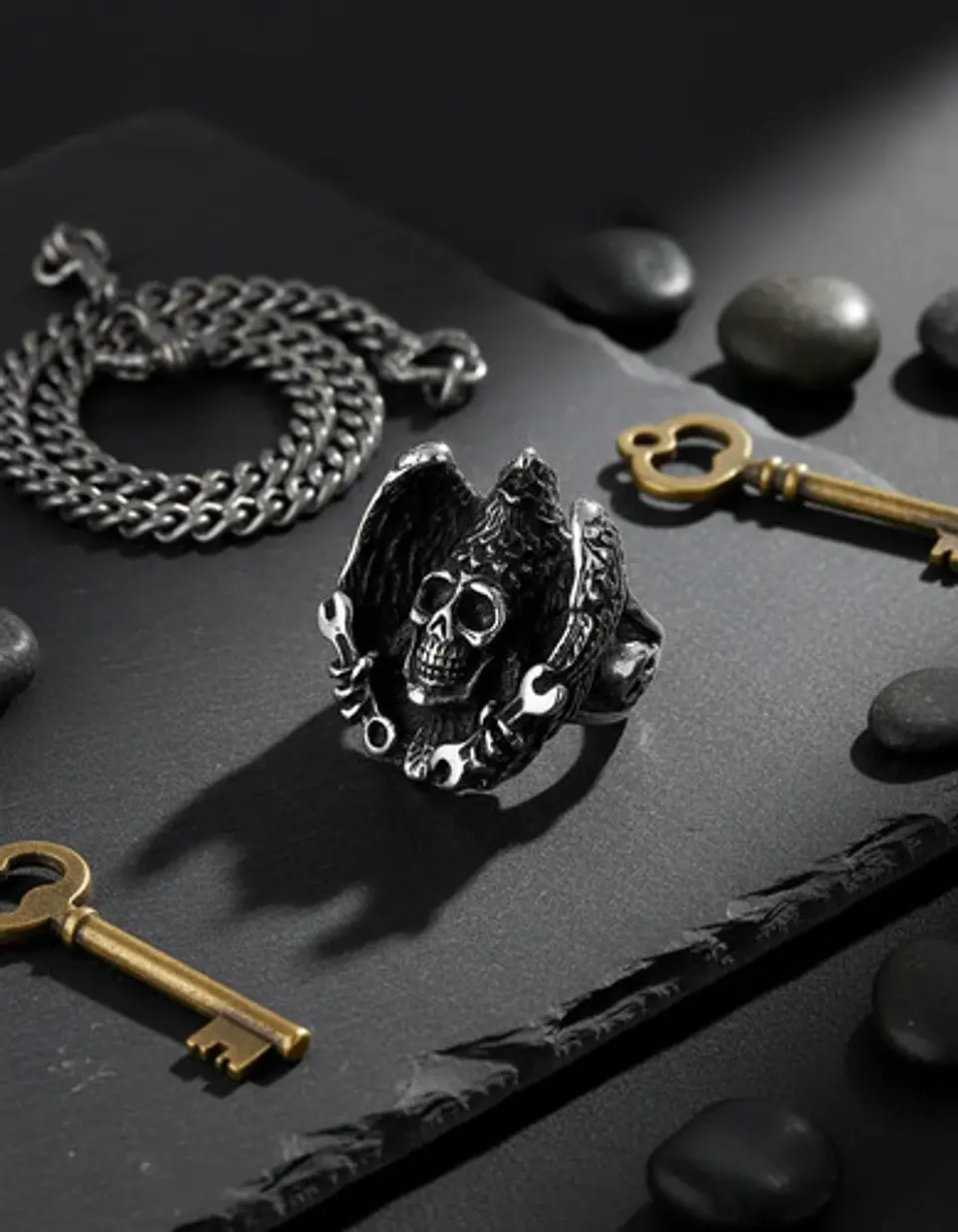 Anillo Para Hombre Forma Águila Cráneo Gótico Biker De Acero 3