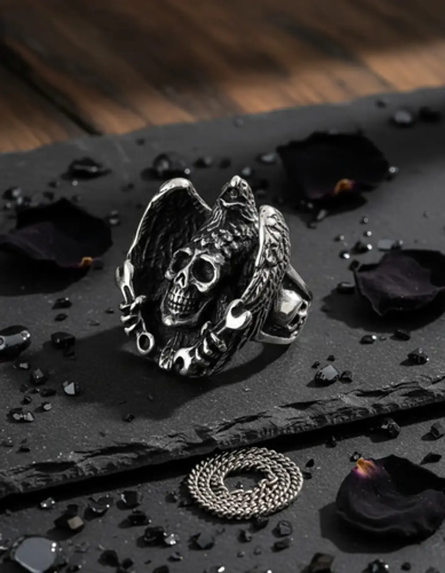 Anillo Para Hombre Forma Águila Cráneo Gótico Biker De Acero 4